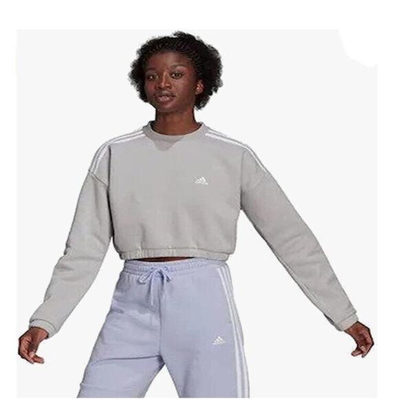 Adidas Women Hyperglam Cropped Crew Sweatshirt Gray Size M - Picture 1 of 2
